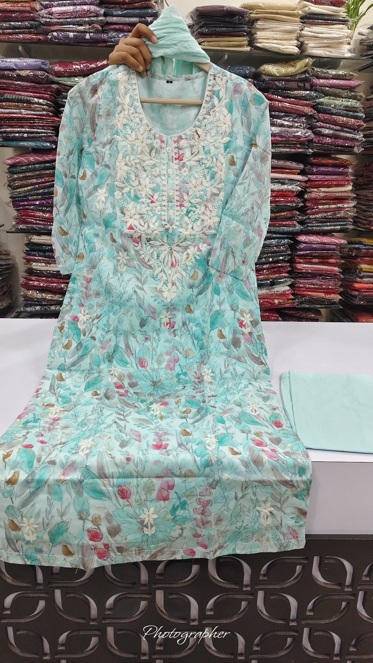 Pure cotton chikankari three piece set (C176)