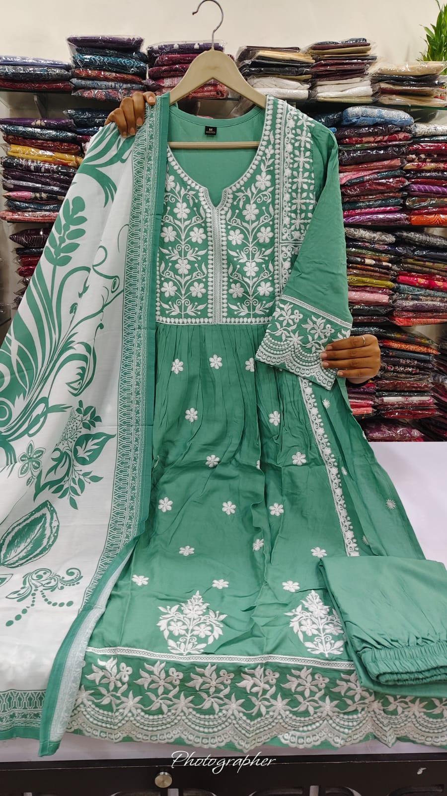 Cotton modal full chikankari three piece set (B463)