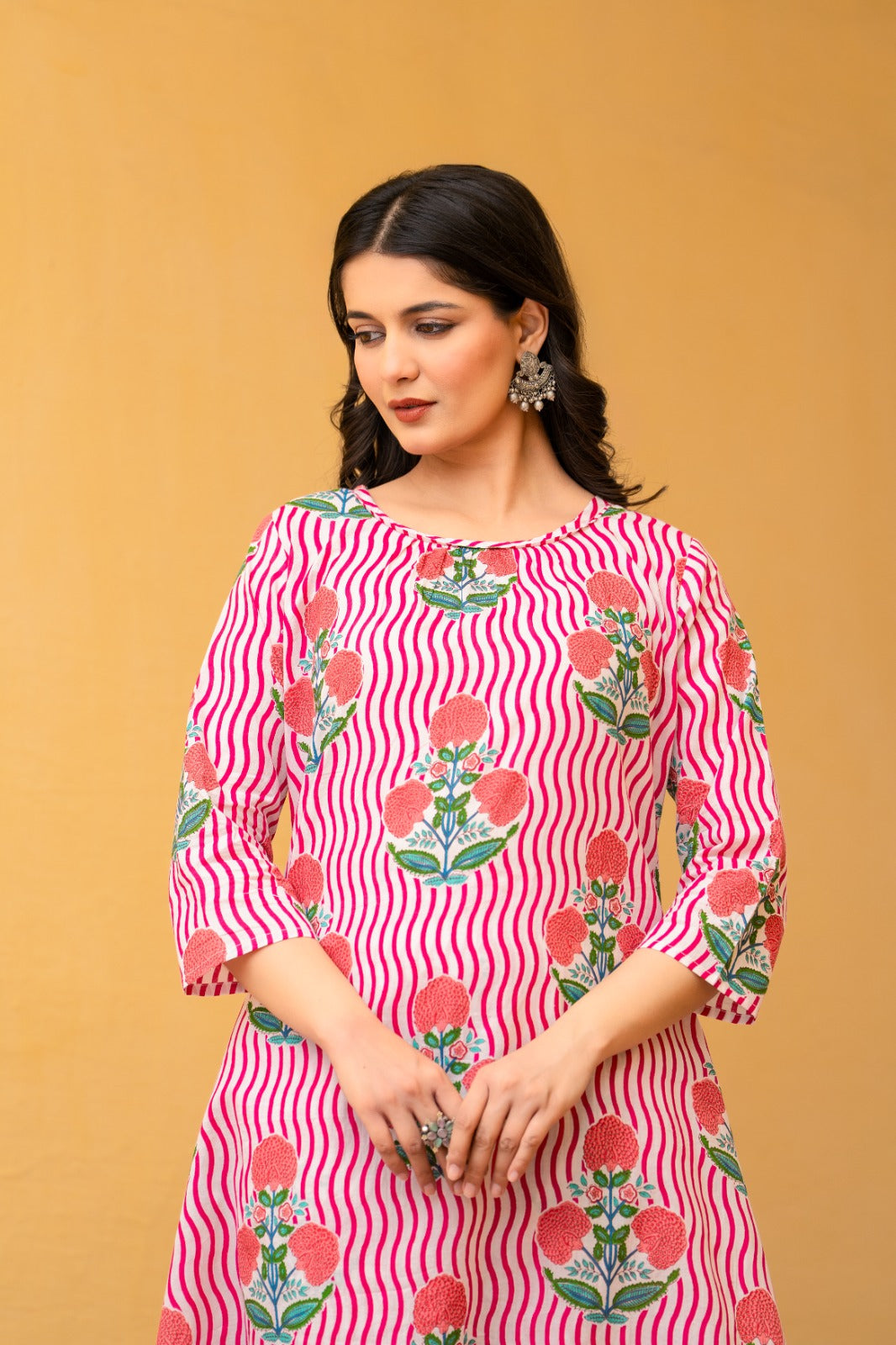 Pink tropical print pure cotton two piece set (P2101)