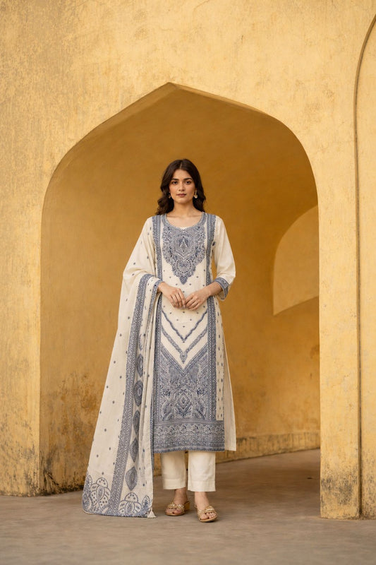Jamdani fully weaved a three piece set (B736)