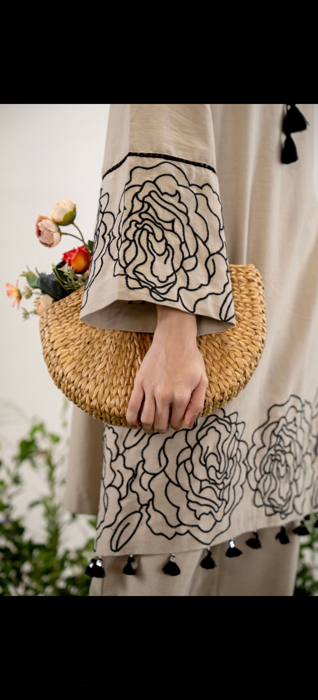 Light mud grey fully thread work designer two piece cordset (P1637)