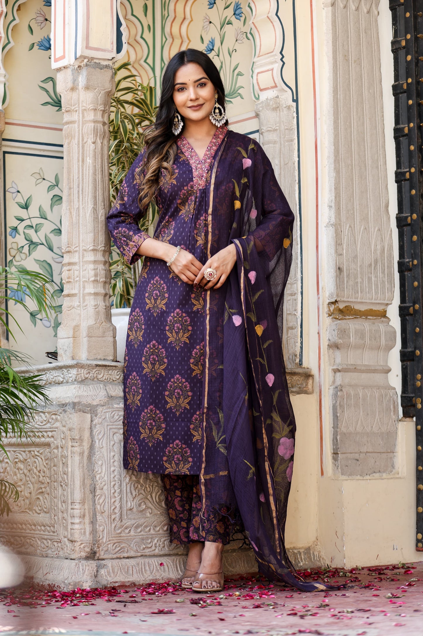Purple pure cotton with kota dupatta three piece set (P1997)
