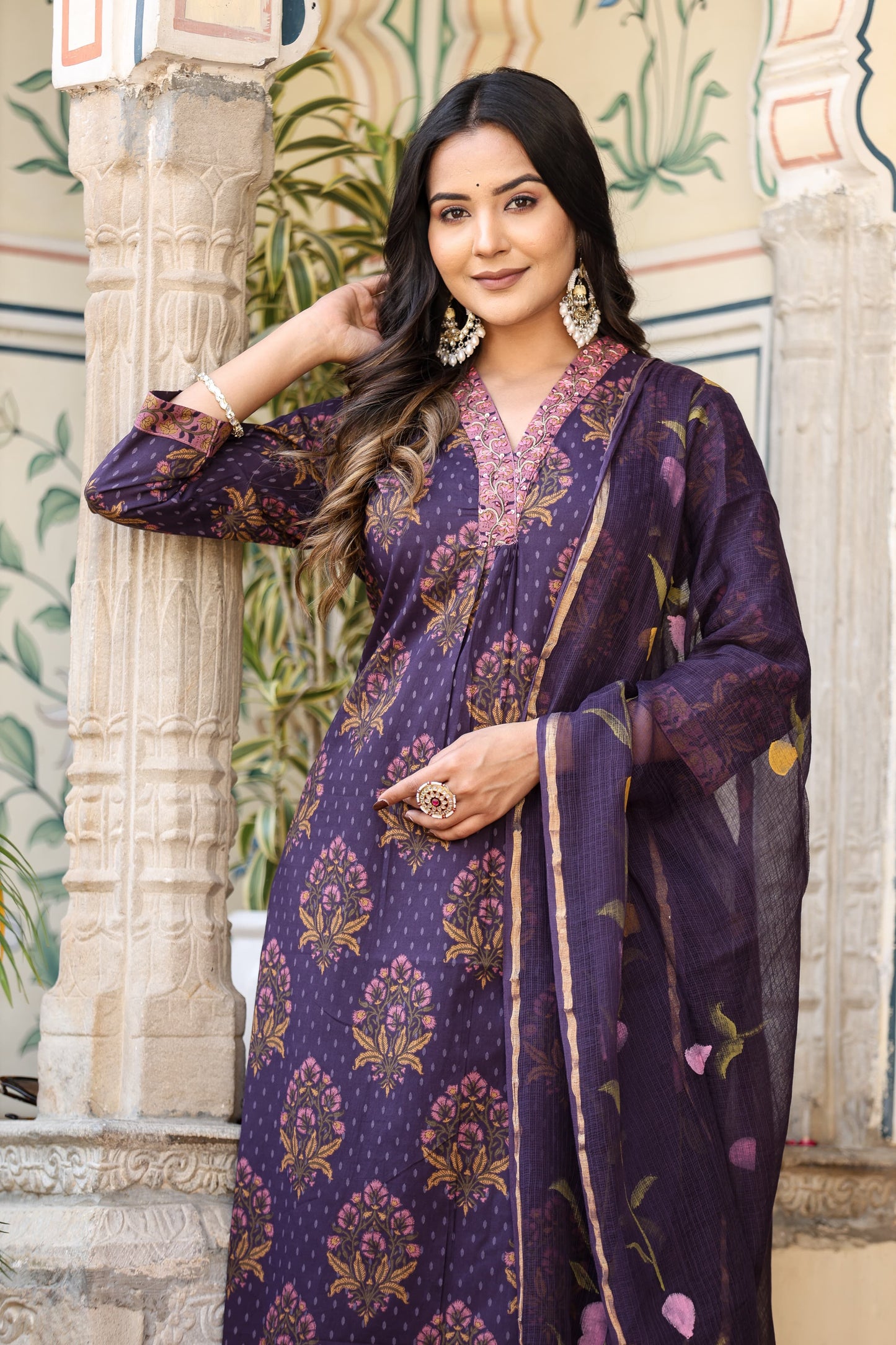 Purple pure cotton with kota dupatta three piece set (P1997)