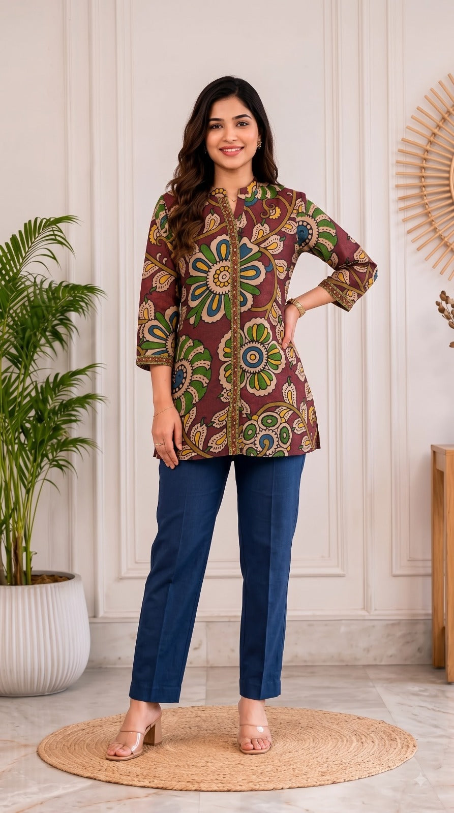 Pure muslin kalamkari print smart top (C690)