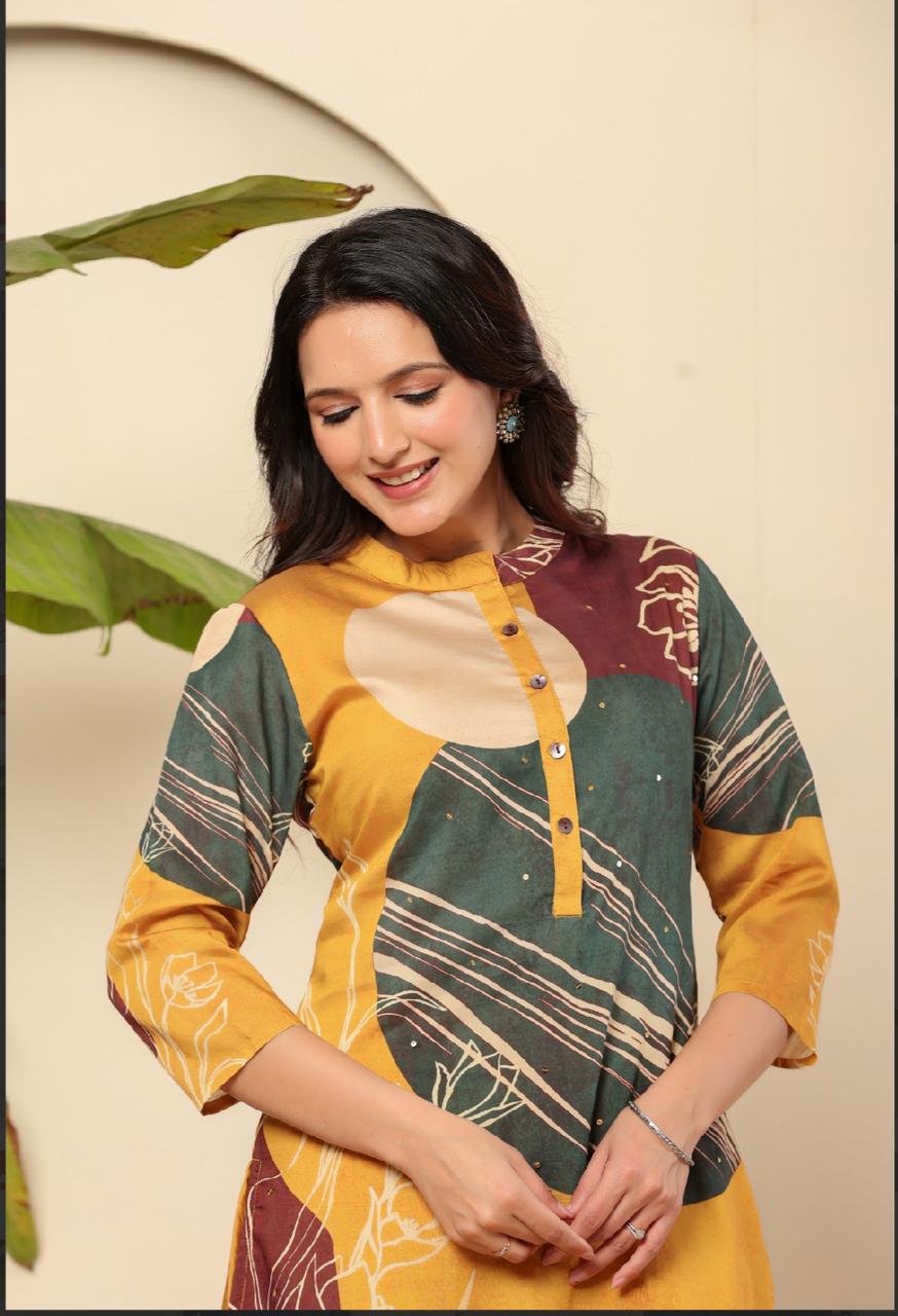 Mustred digital print pure muslin two piece set (P1985)