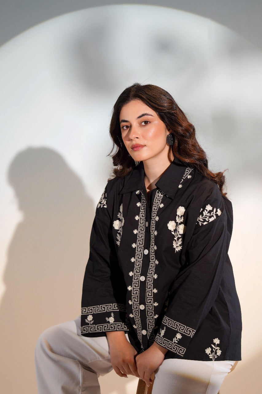 Black pure cotton fully thread work only shirt (P2044)