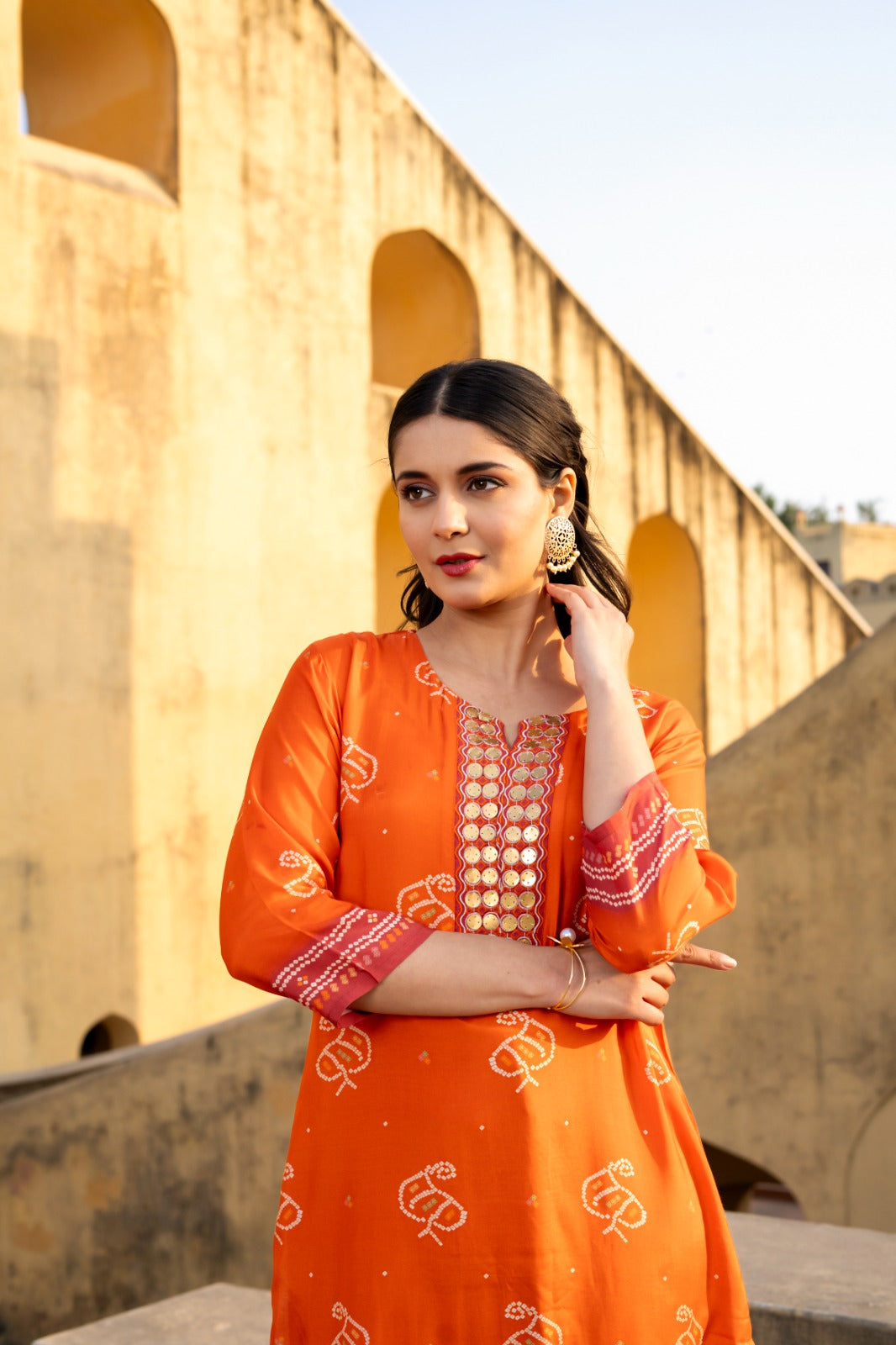 Orange pure mul silk two piece cordset (A267)