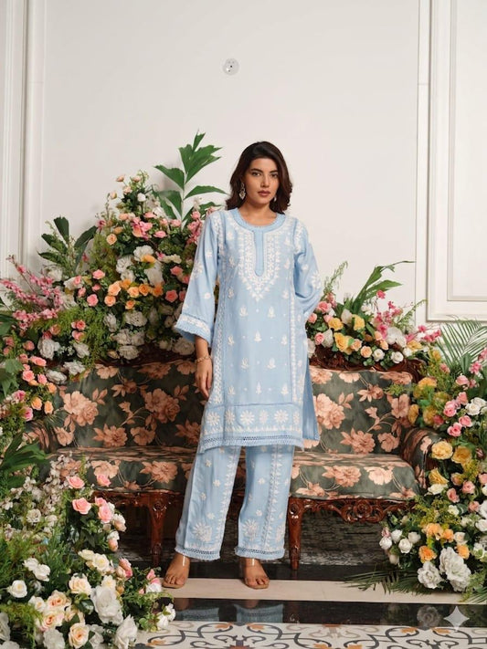 Cotton modal full chikankari two piece cordset (C138)