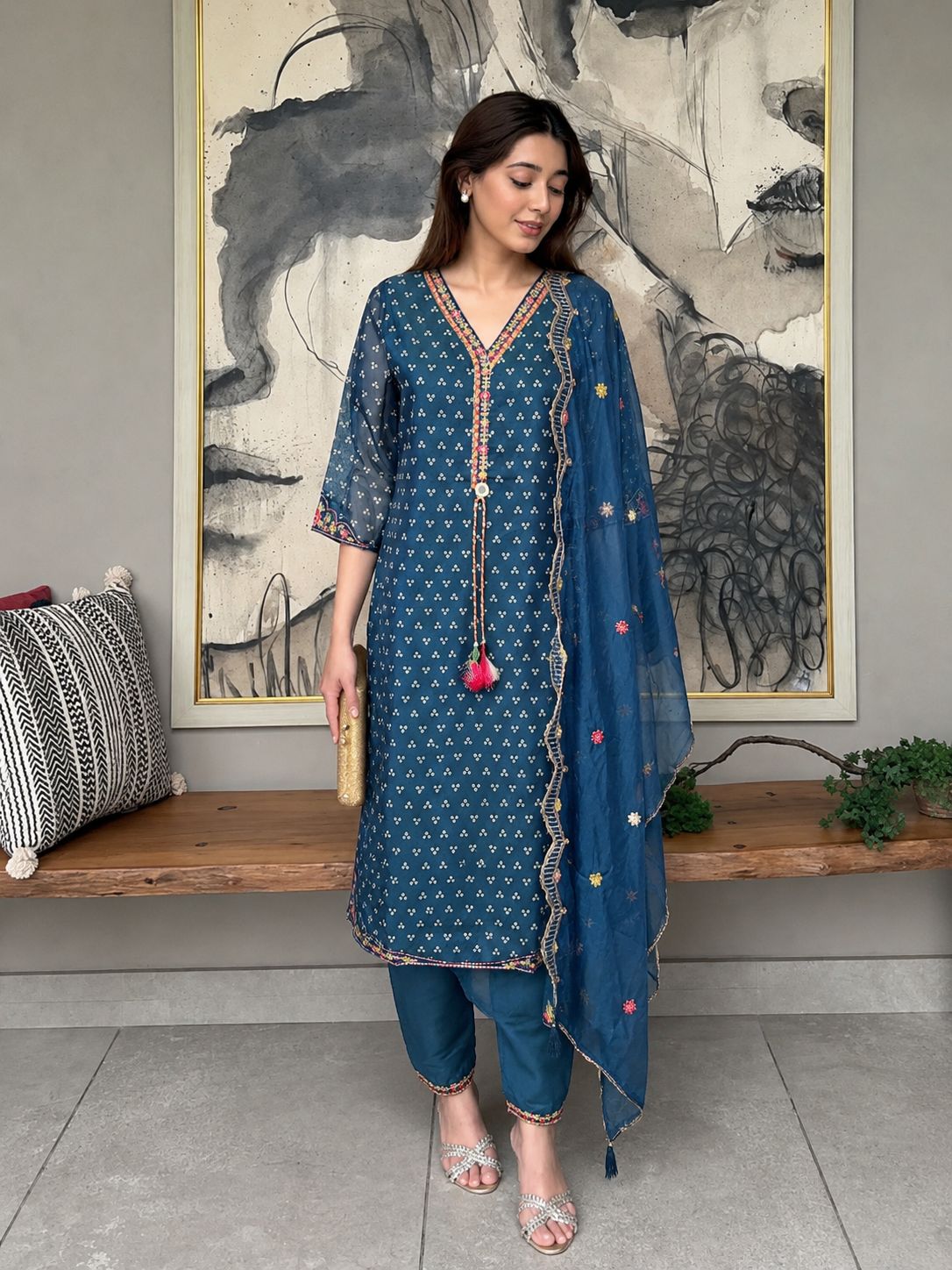 Soft chanderi with mul lining three piece set (B910)