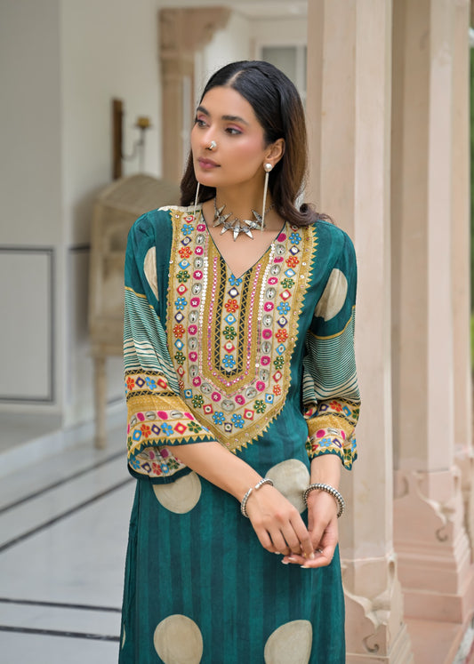 Pure crape with lining pheran pattern smart two piece cordset (C646)