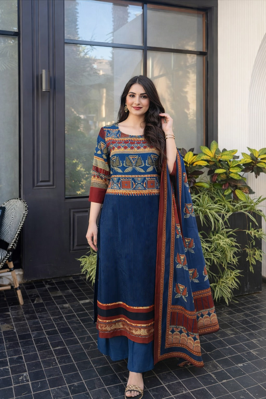 Pure cotton block print three piece set (B394)
