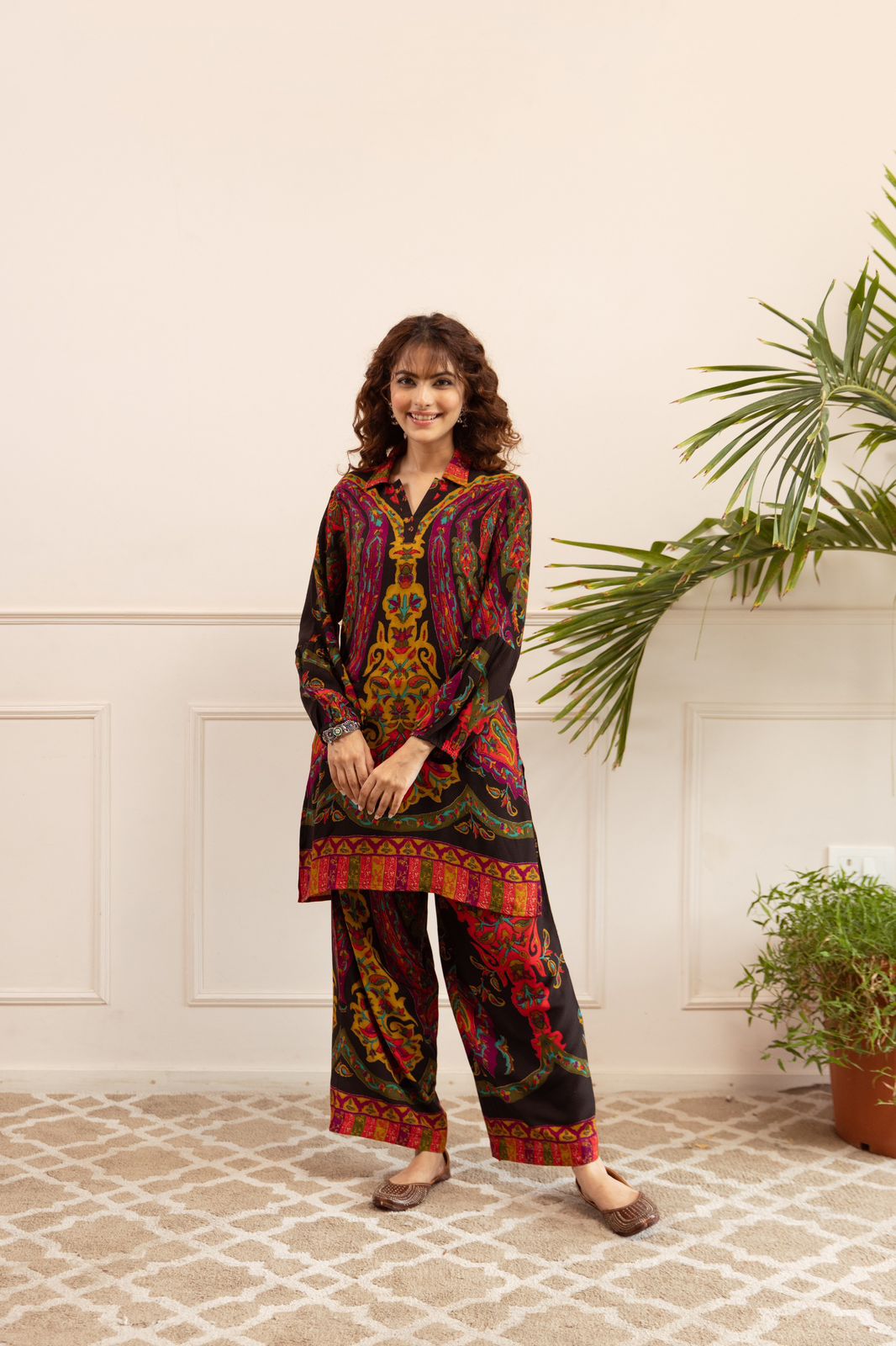 Cotton modal digital print with pockets of a two piece cordset (A445)