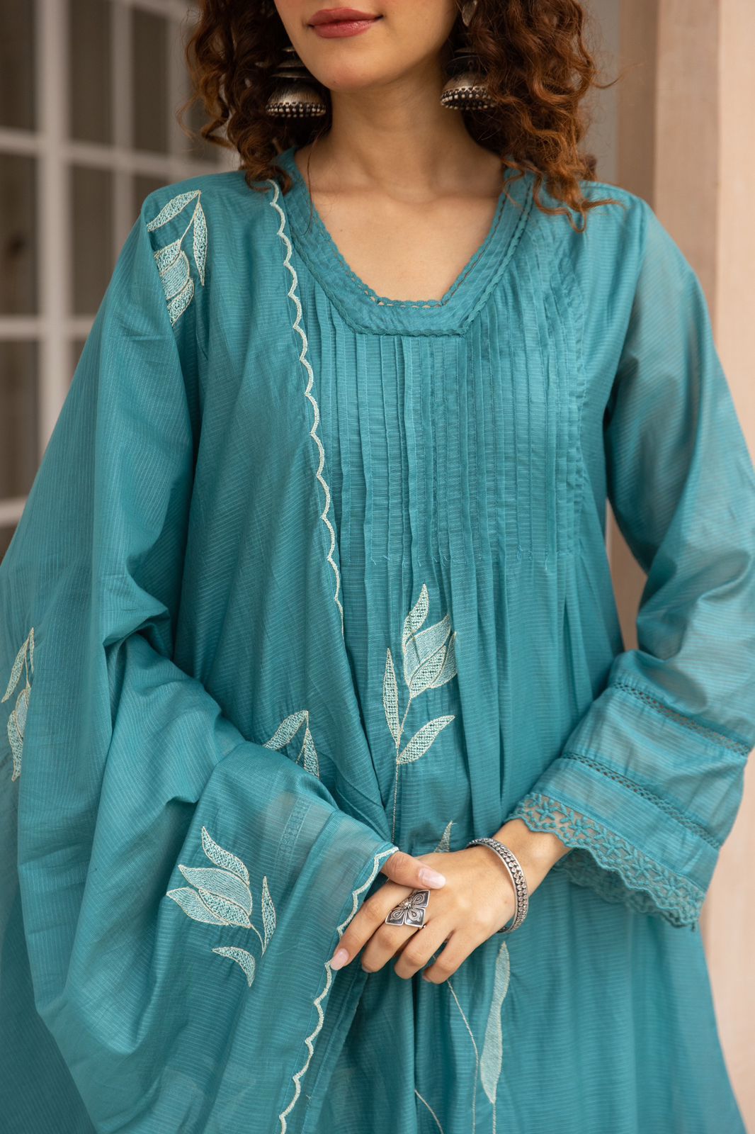 Soft kota chanderi with full thread work three piece set (S138)