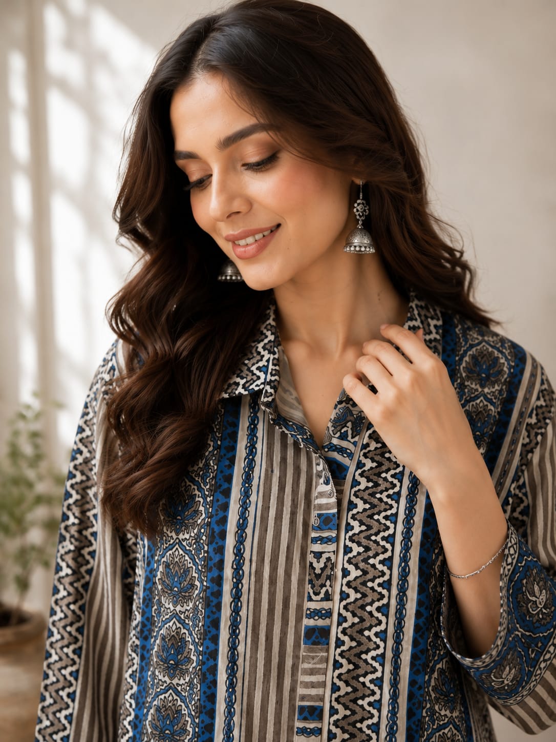 Pure crape Ajrakh print smart two piece cordset (S190)