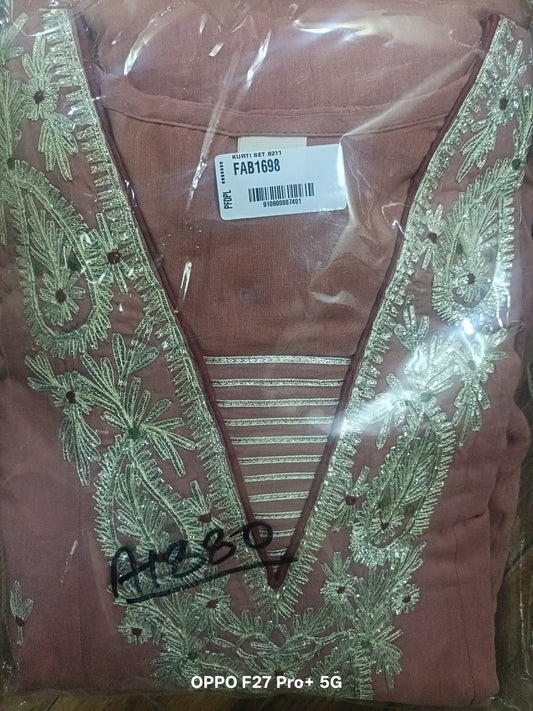 Mul cotton with lining full gota pathi work three piece set (A1880)