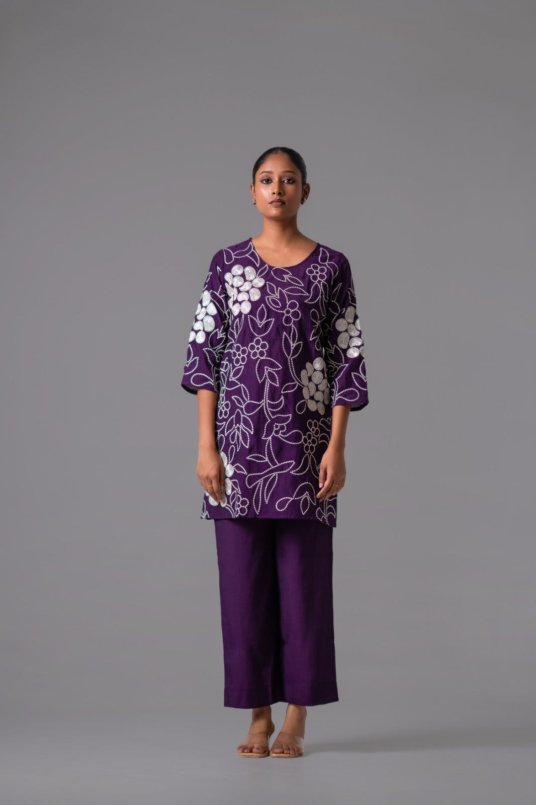 Purple fully embroidered two piece cordset (A501)