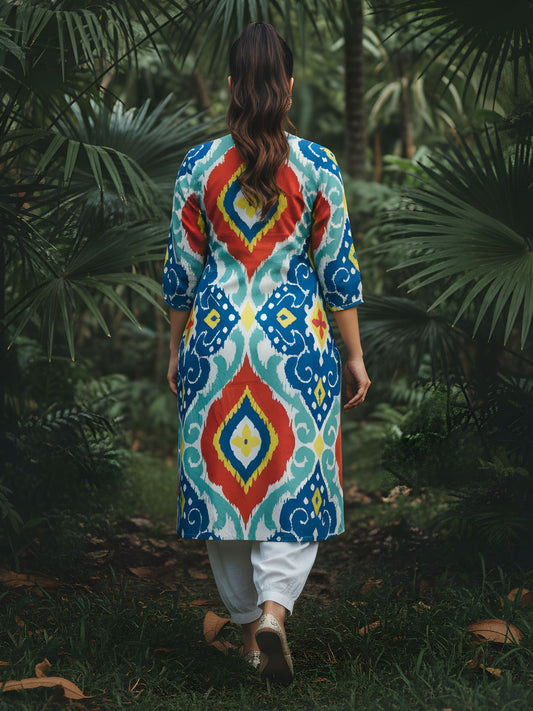 Ikkat pure cotton with afgani bottom two piece set (A1803)