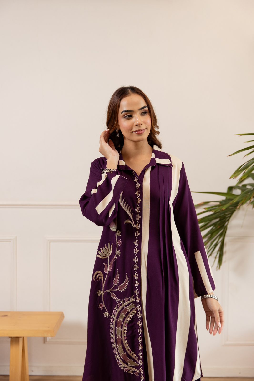 Purple cotton modal designer two piece cordset (A926)