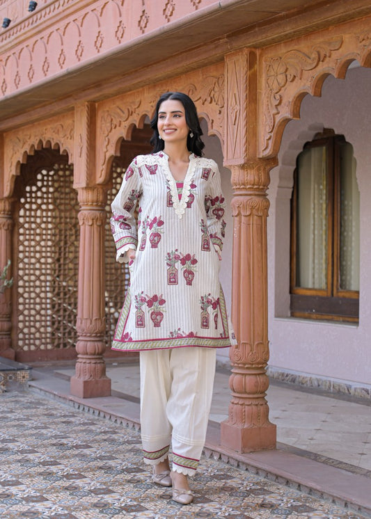 Pure cotton block print with farshi salwar stylish two piece cordset (S136)