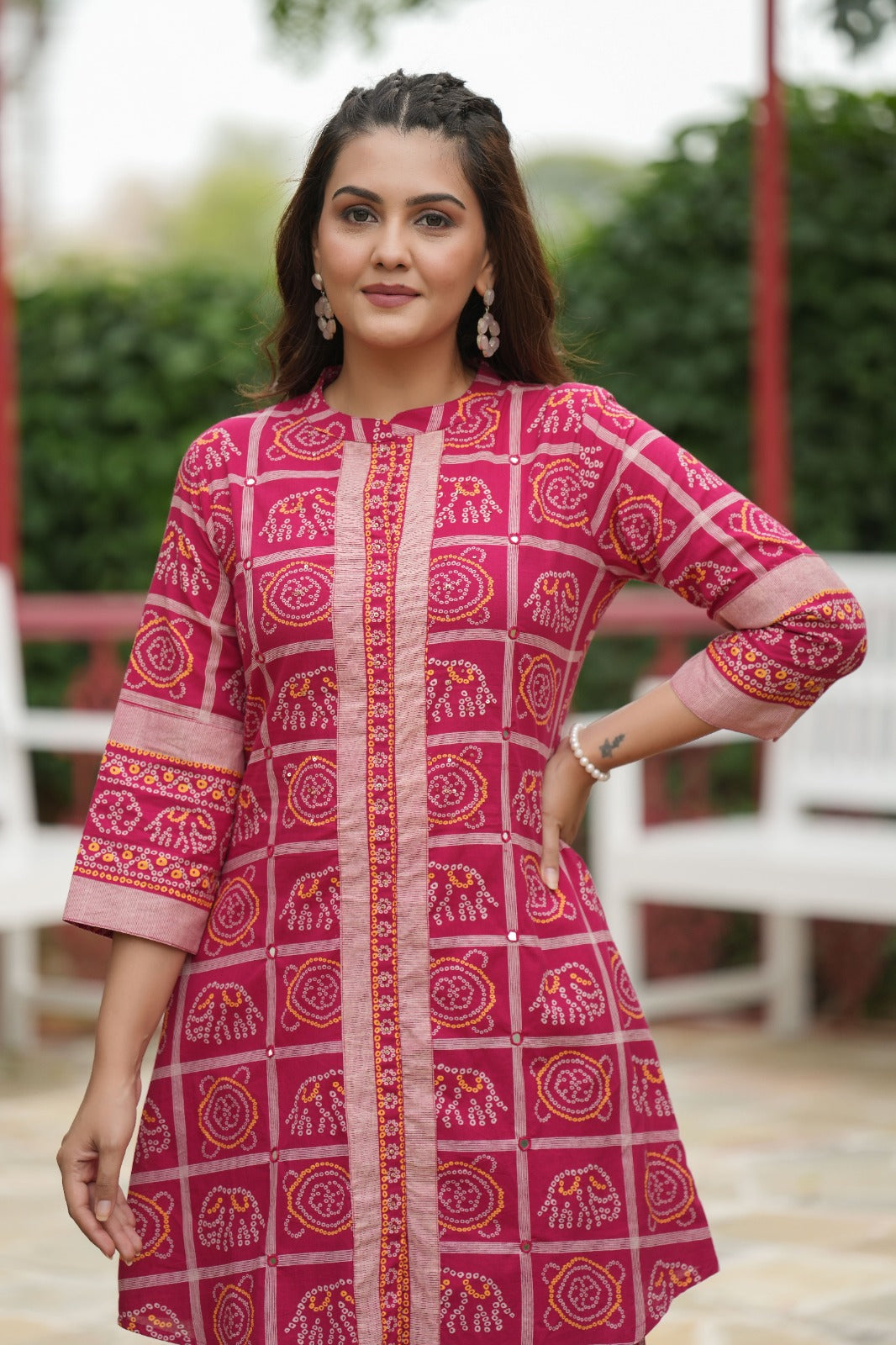 Bright pink ghad chola pure cotton stylish two piece cordset (A997)