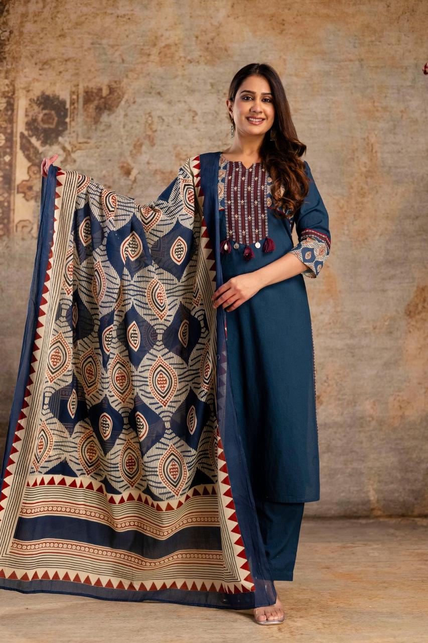 Blue pure cotton three piece set (P2075)