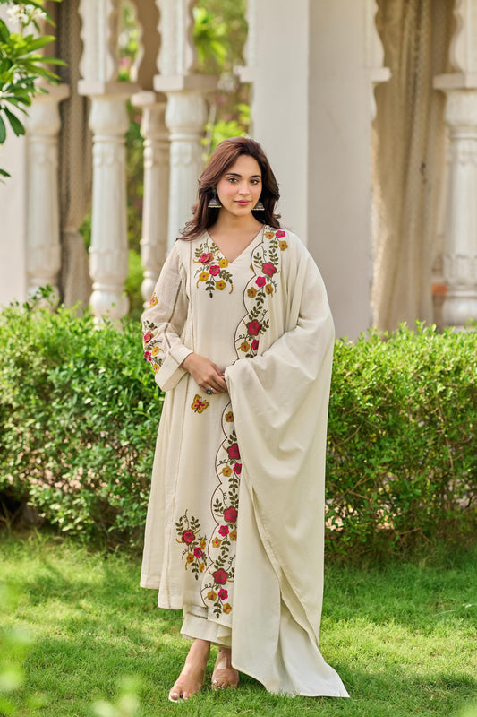 Crush cotton A line Fully embroidered with mul lining beautiful three piece set (S180)