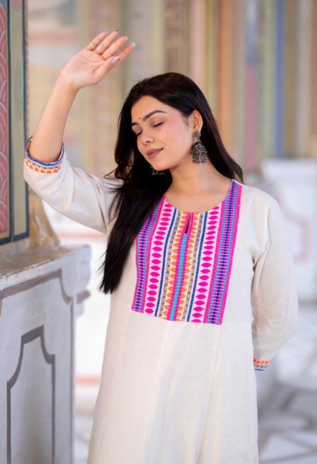 Designer off white A line multicolored embroidery two piece cordset (A243)
