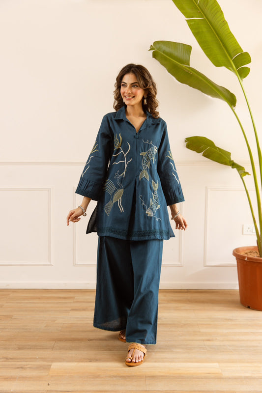 Cotton flex fully embroidered smart two piece cordset (B939)