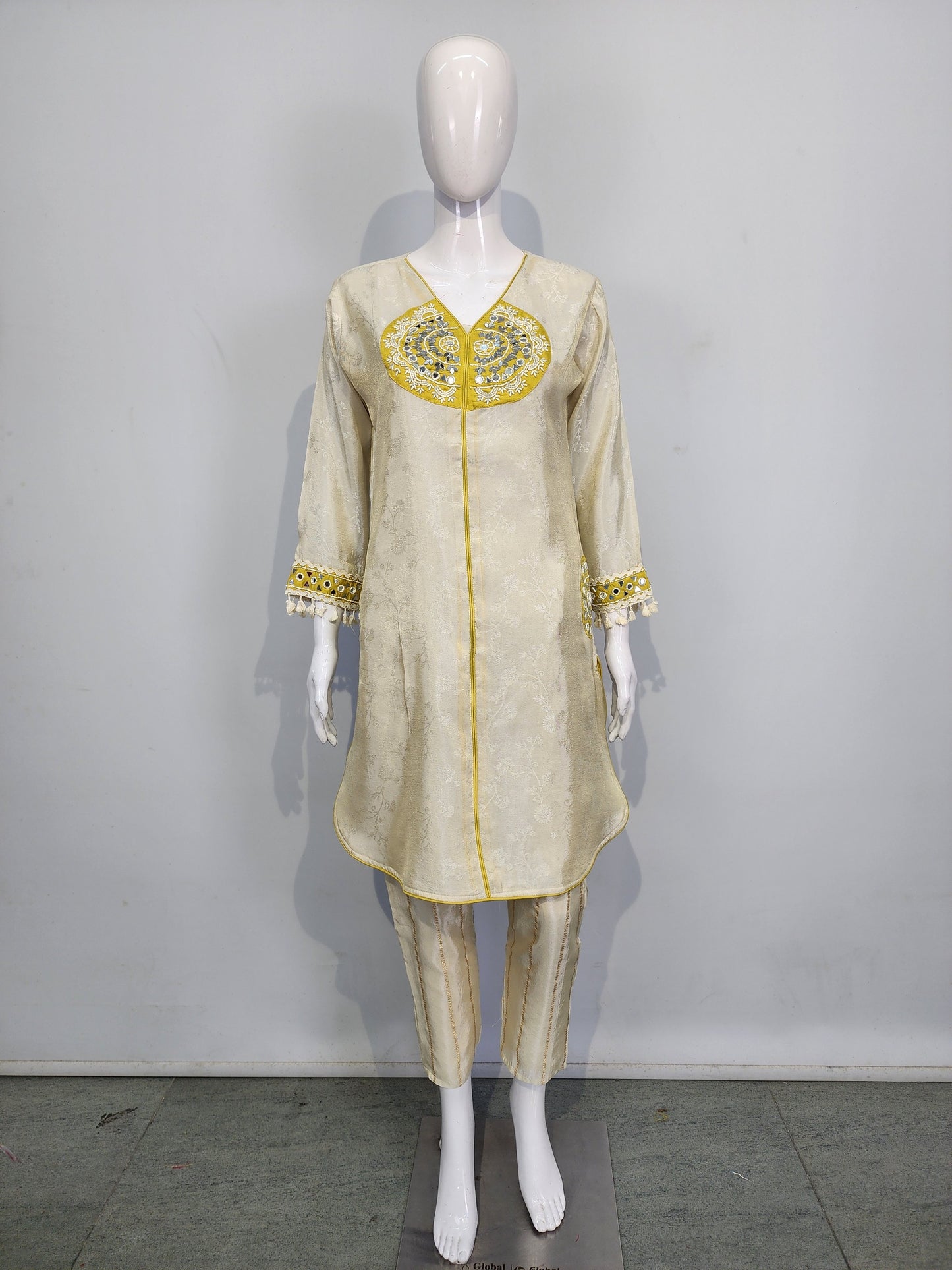Pure tissue with lining and real mirror work designer two piece cordset (A502)