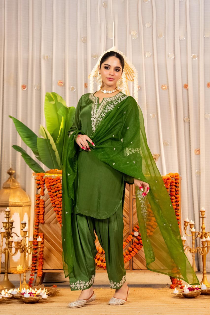 Pure glass oraganza with farshi salwar three piece set (A1240)