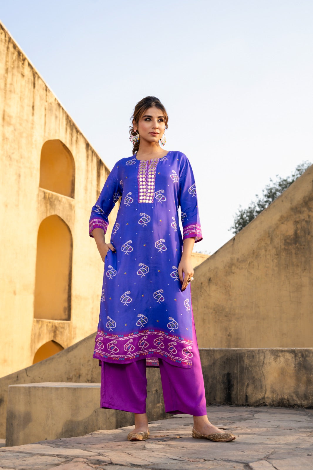 Purple 💜 bandani print pure mul silk two piece cordset (A266)