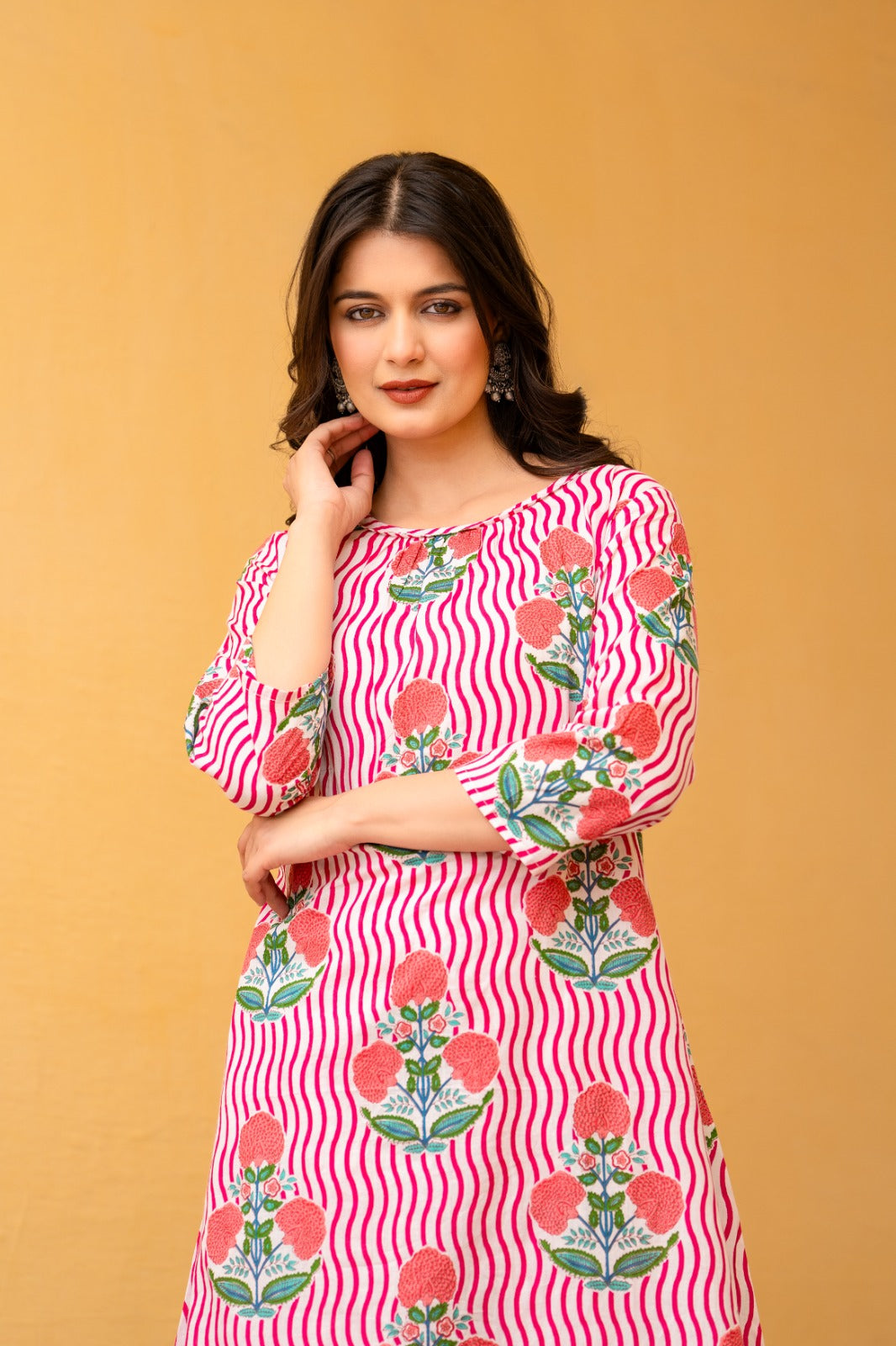 Pink tropical print pure cotton two piece set (P2101)