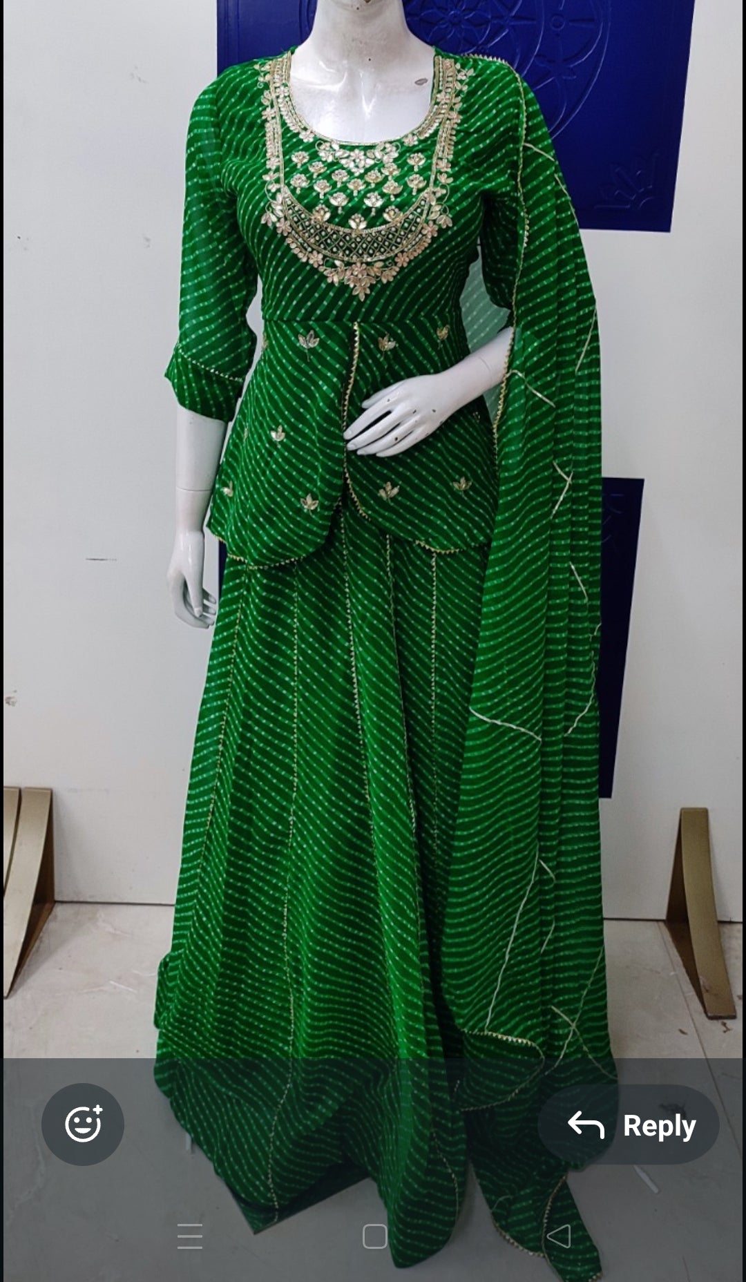 Green Georgette lehriya dress without dupatta (A481)