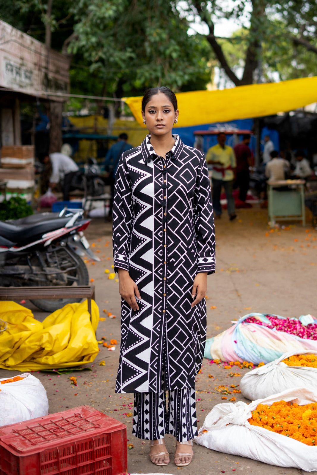 Black cotton modal two piece cordset (A951)