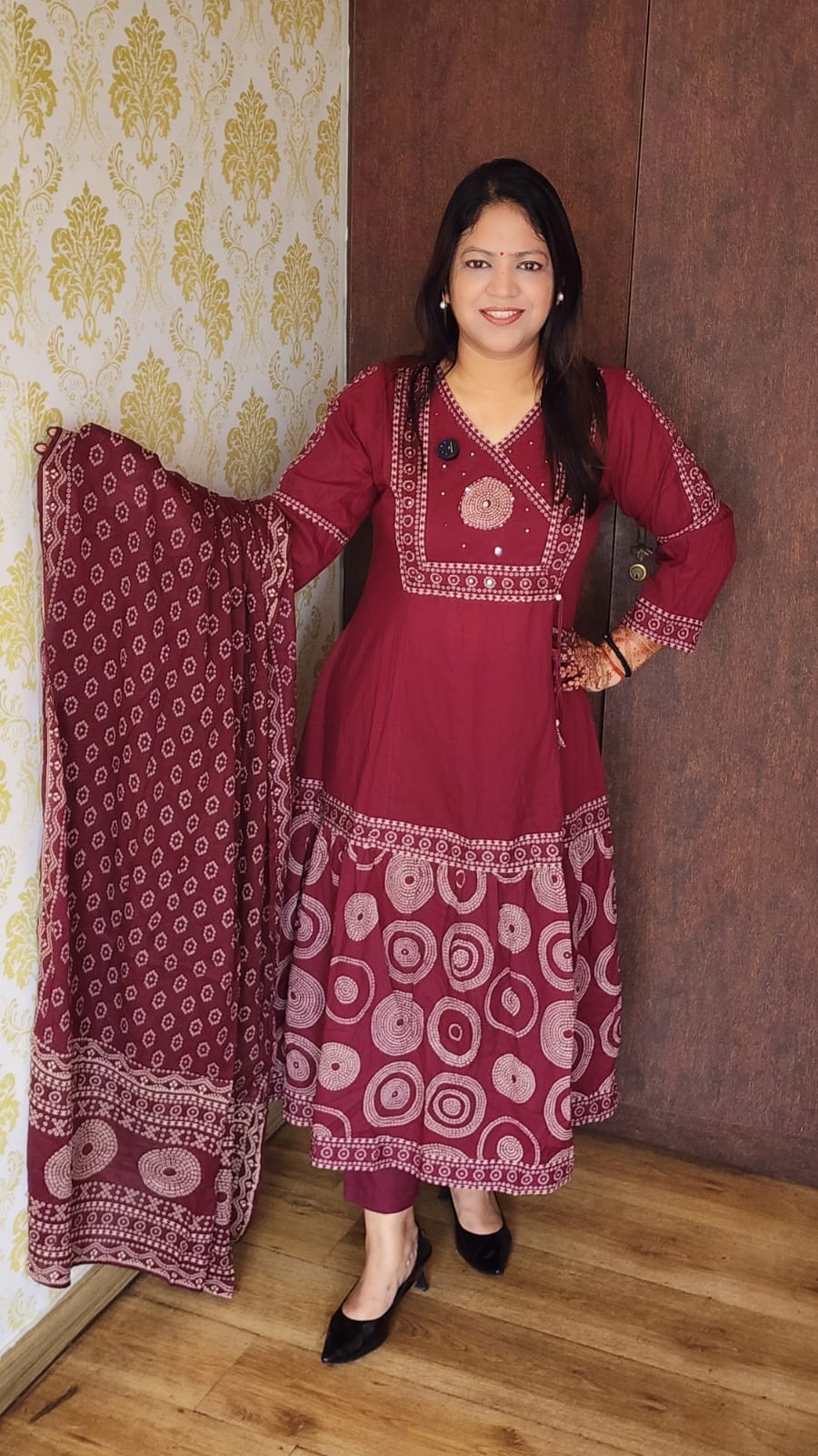 Wine pure cotton three piece set (A1082)