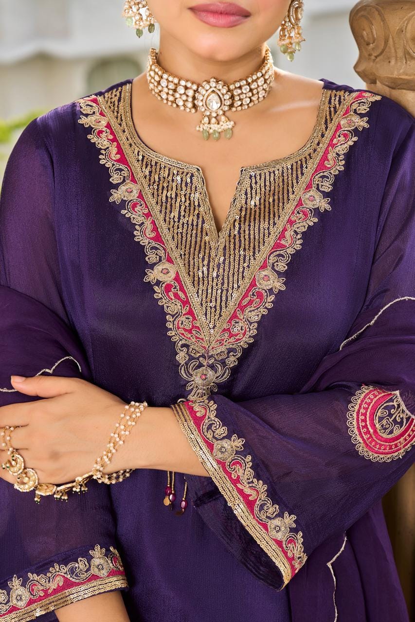 Pure chinnon sharara set (C579)