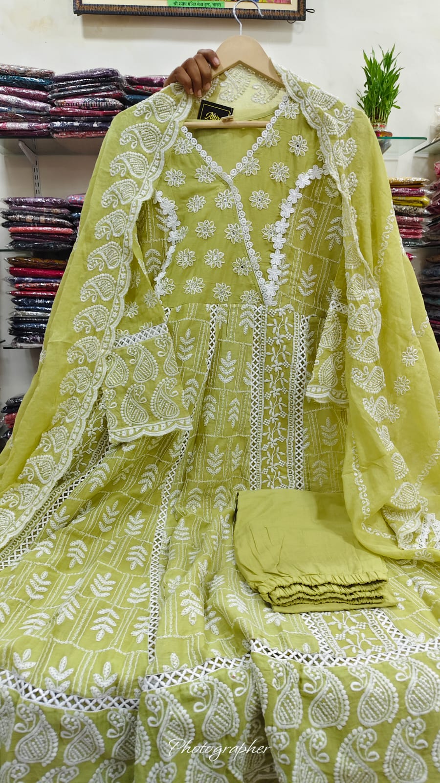 Mint green pure chikankari three piece set (A1075)