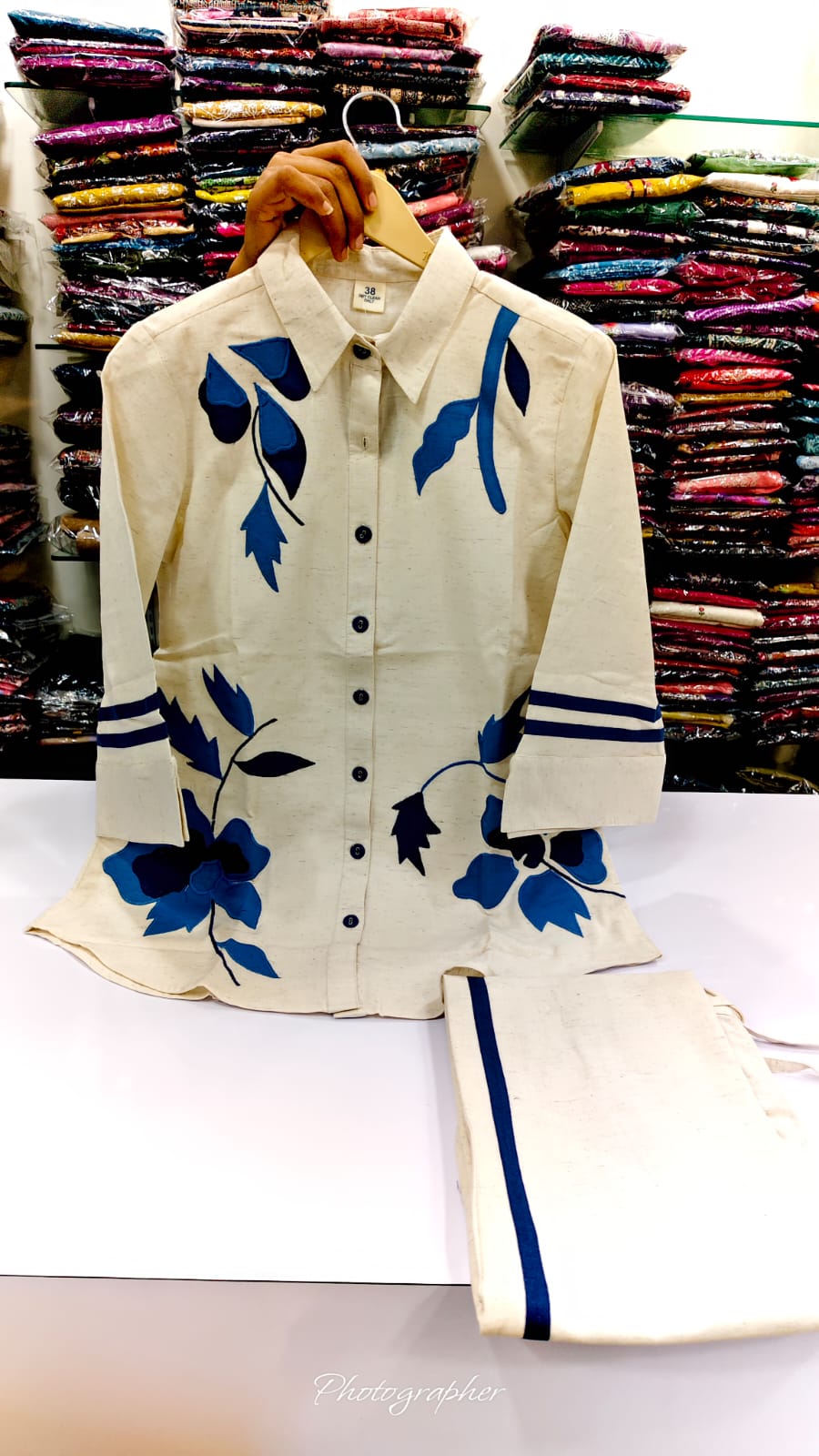Handloom cotton applique work smart two piece cordset (A1910)