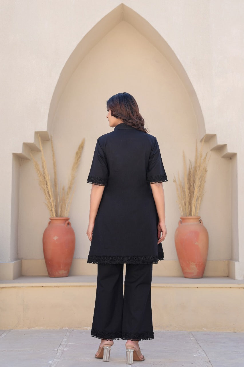 Black fully embroidered smart two piece cordset (P2090)
