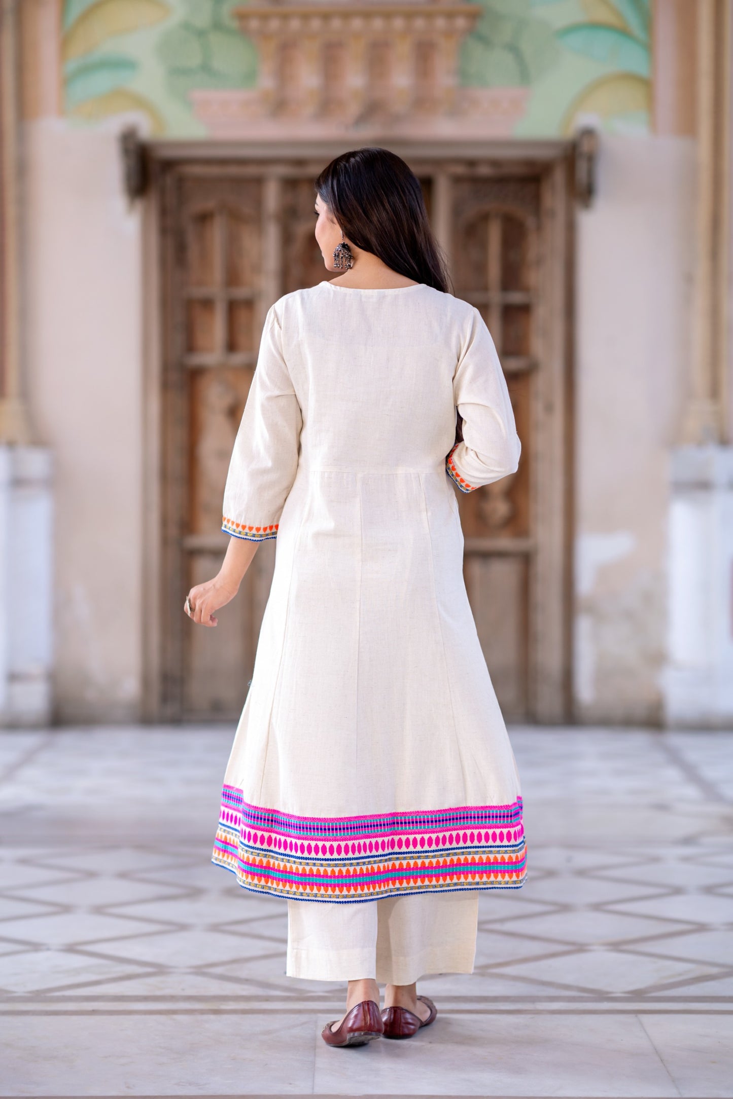 Designer off white A line multicolored embroidery two piece cordset (A243)