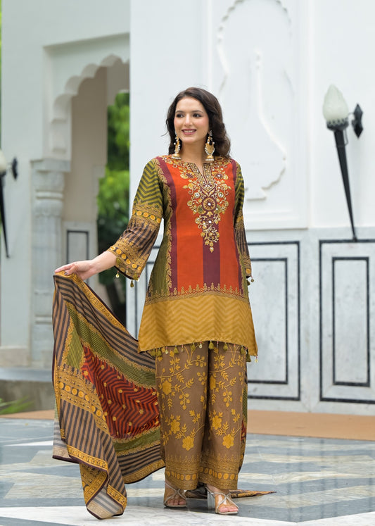 Pure dola silk with lining three piece set (C629)
