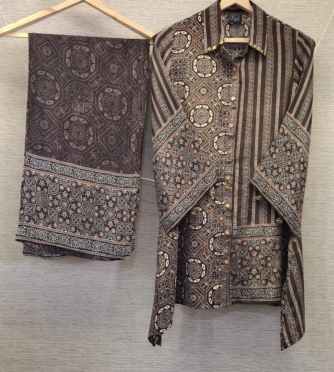 Pure crape Ajrakh print smart two piece cordset (B1029)