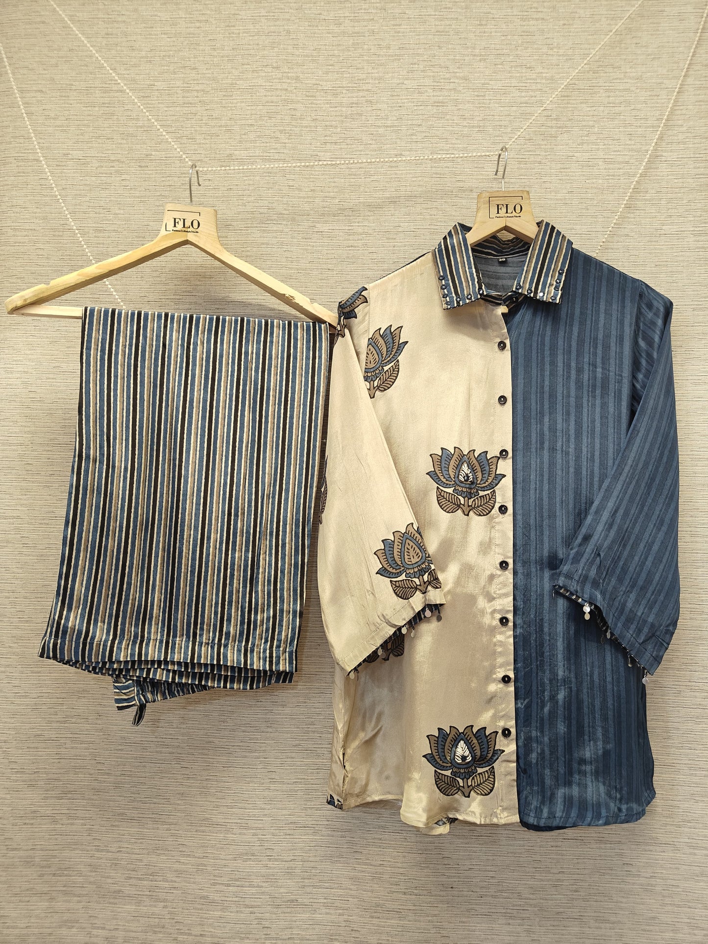 Pure crape Ajrakh print smart two piece cordset (B946)