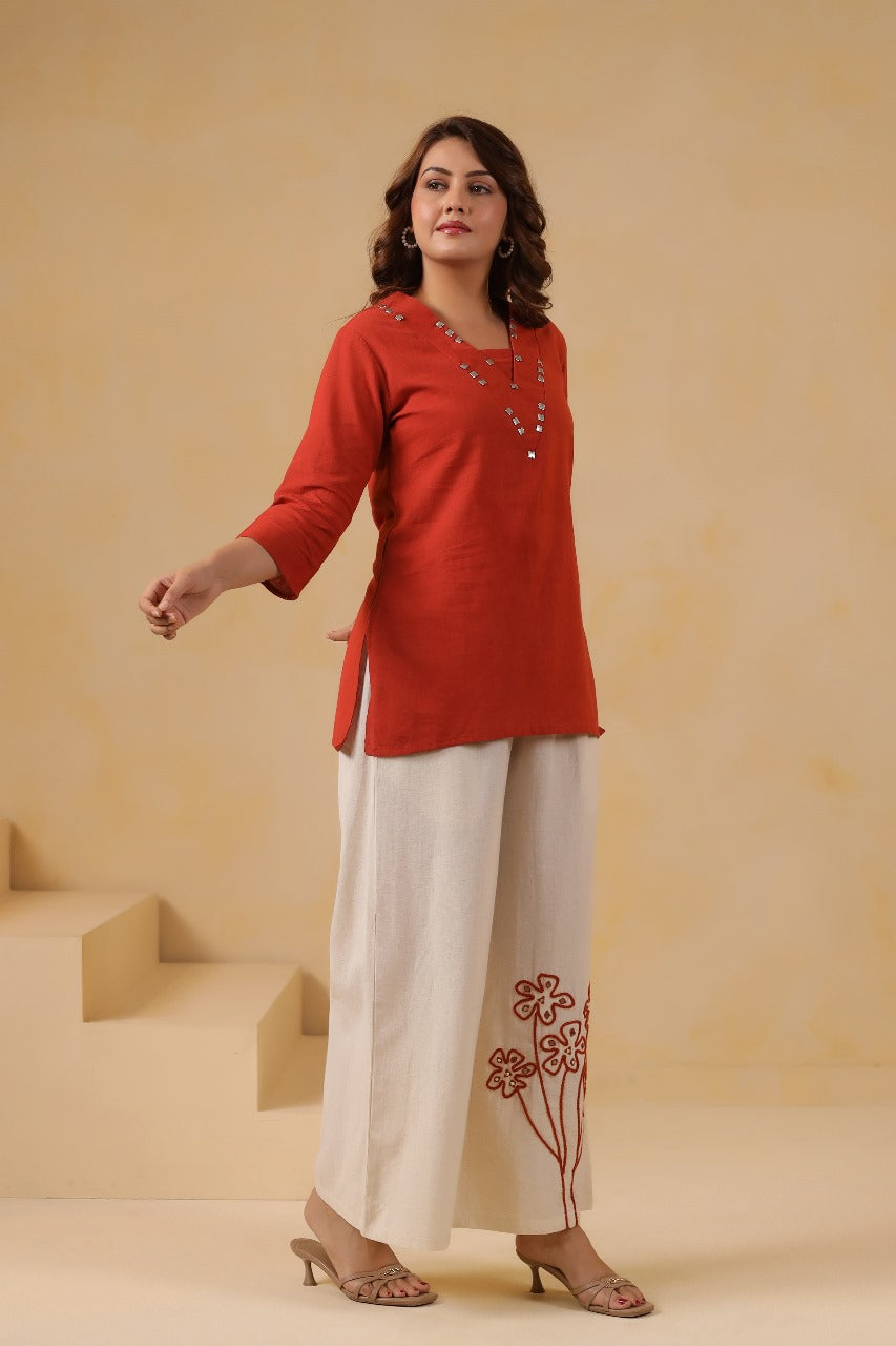 Orange with off white two piece cordset (A694)