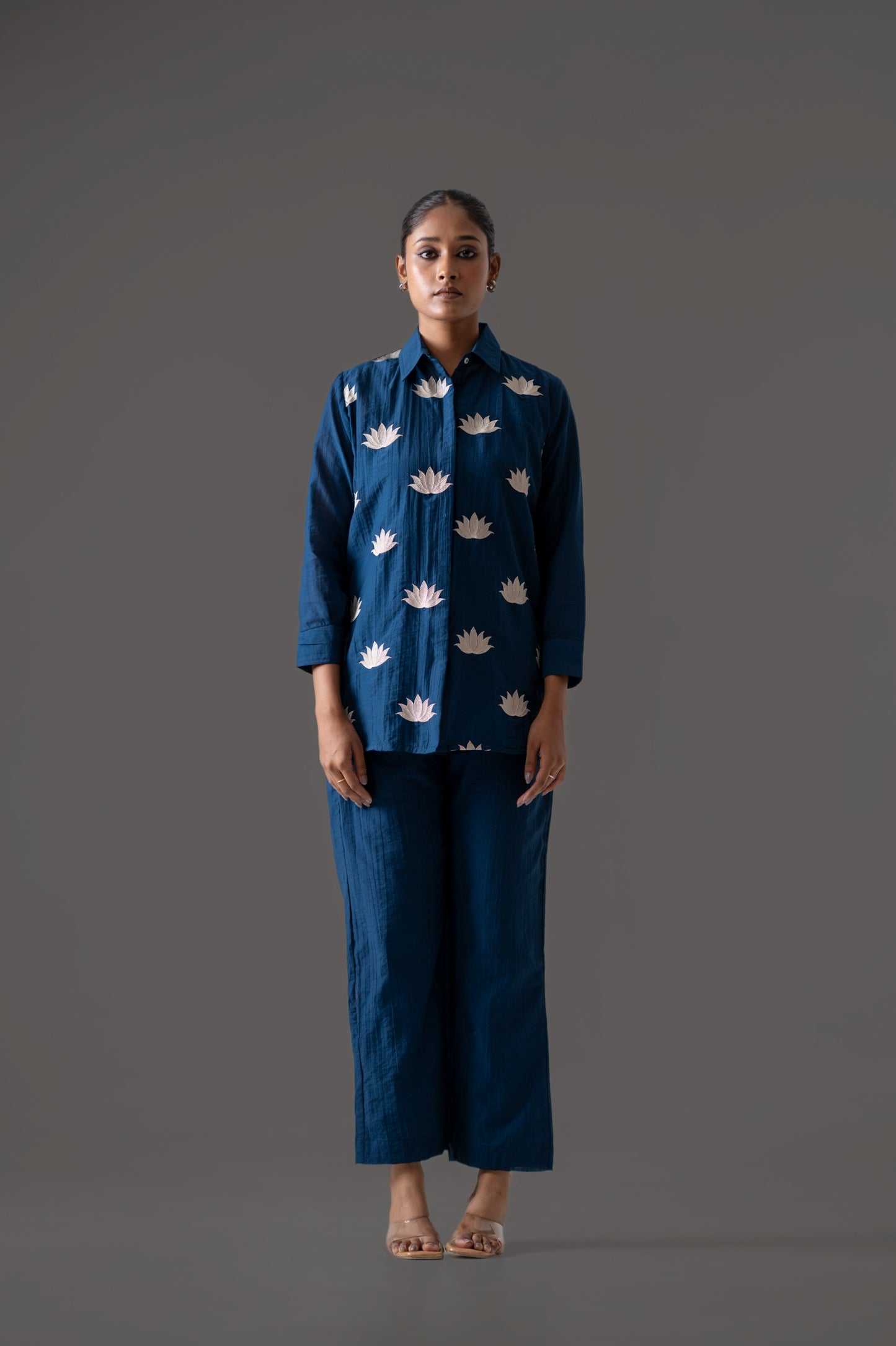 Blue mul chanderi fully embroidered (A456)