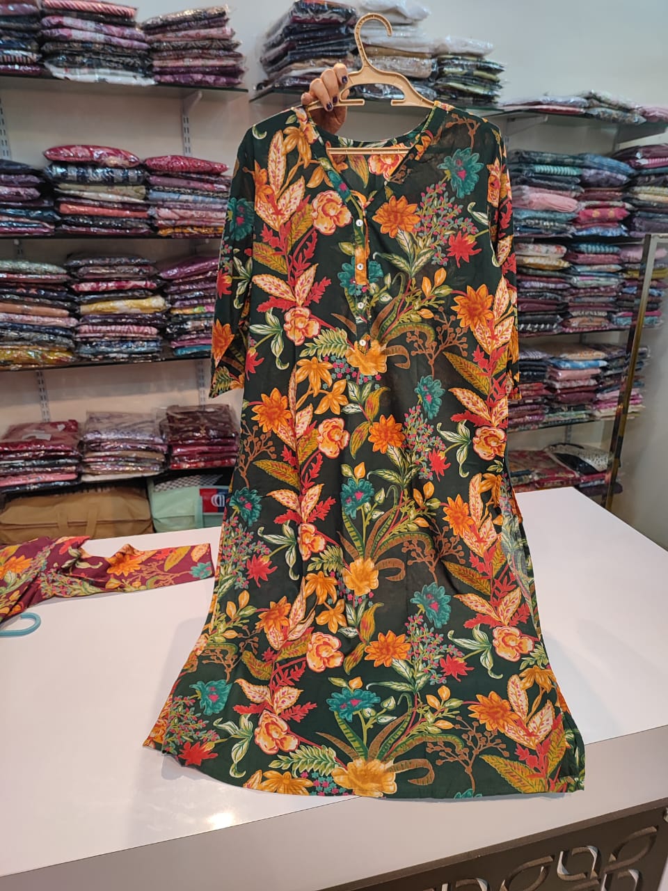 Bottle Green kalamkari kurti (P598)