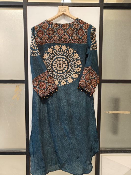 Pure crape Ajrakh print smart two piece cordset (B496)