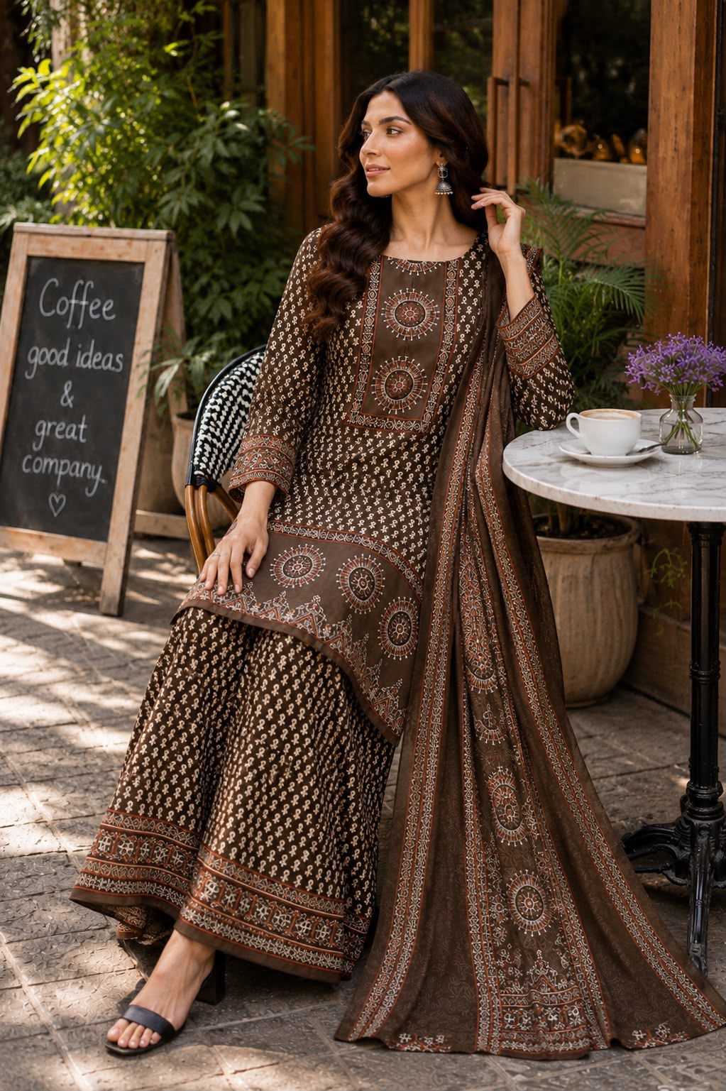 Pure cotton flared sharara with cotton dupatta three piece set (S175)