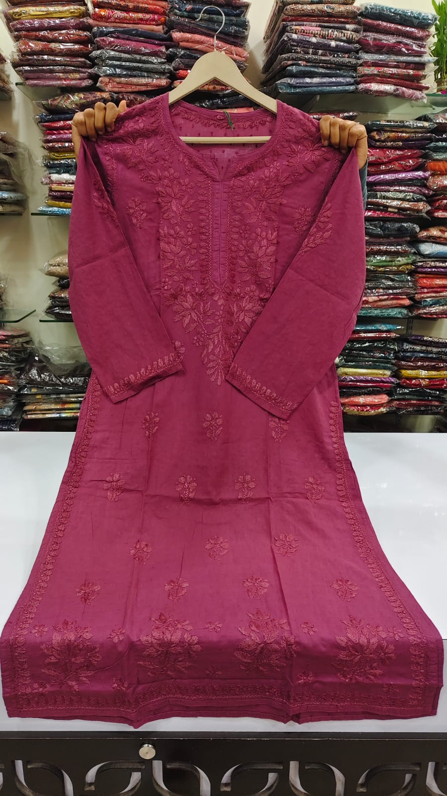 Cotton modal full chikankari only kurti (A1766)