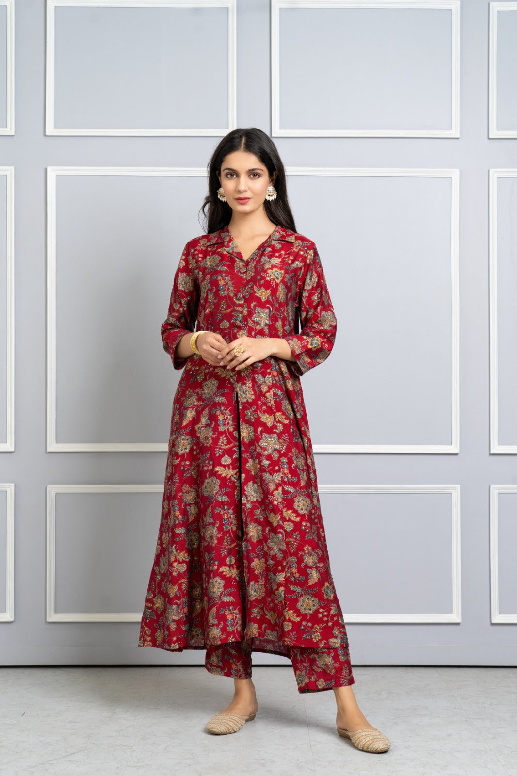 Mahroon pure kalamkari two piece cordset (A322)